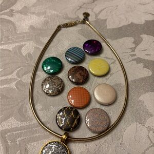 Magnabilities gold tone necklace with 11 magnetic button interchangeable disks
